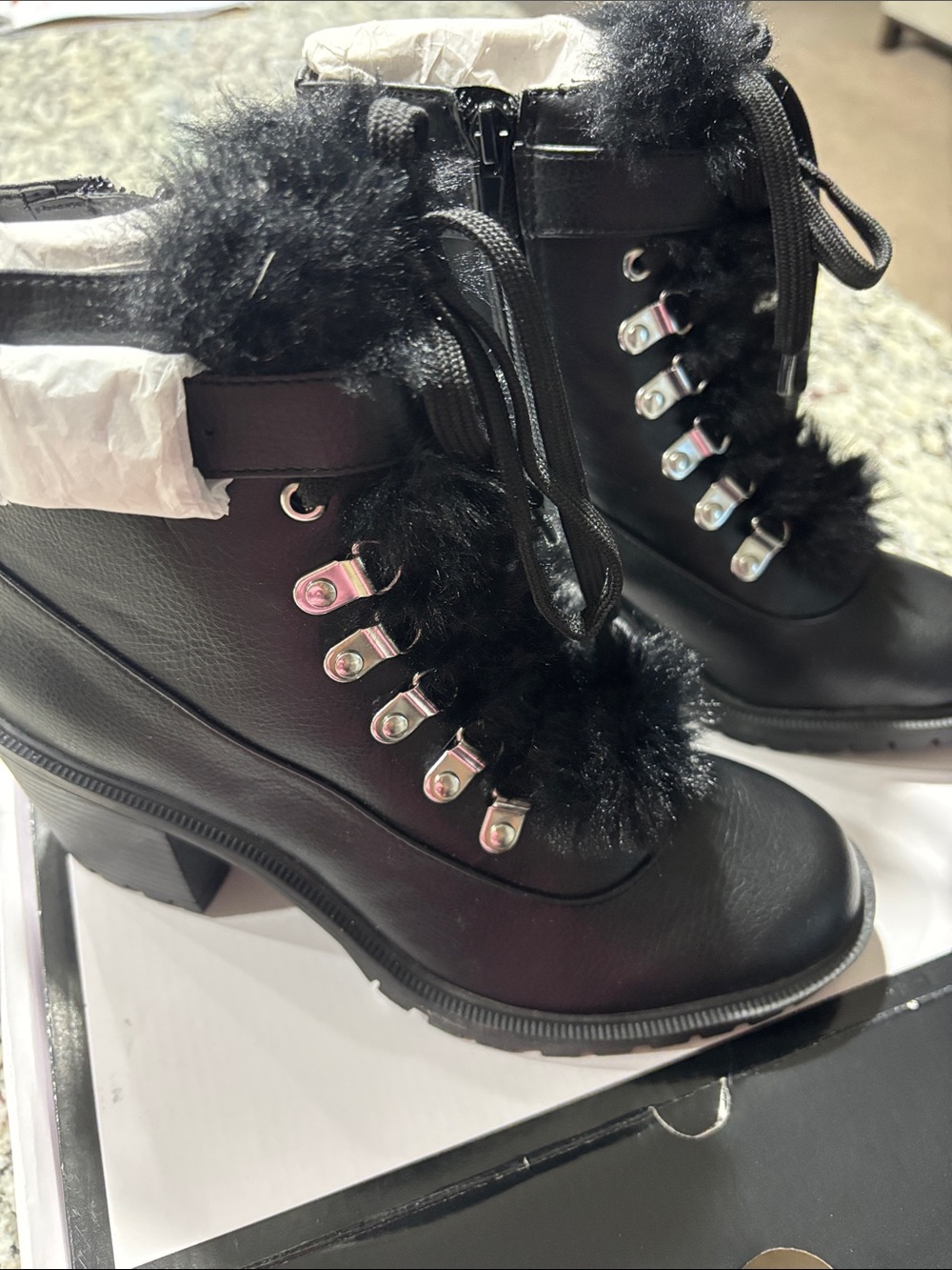 Nine West Kids Black Lace-Up Combat Boots